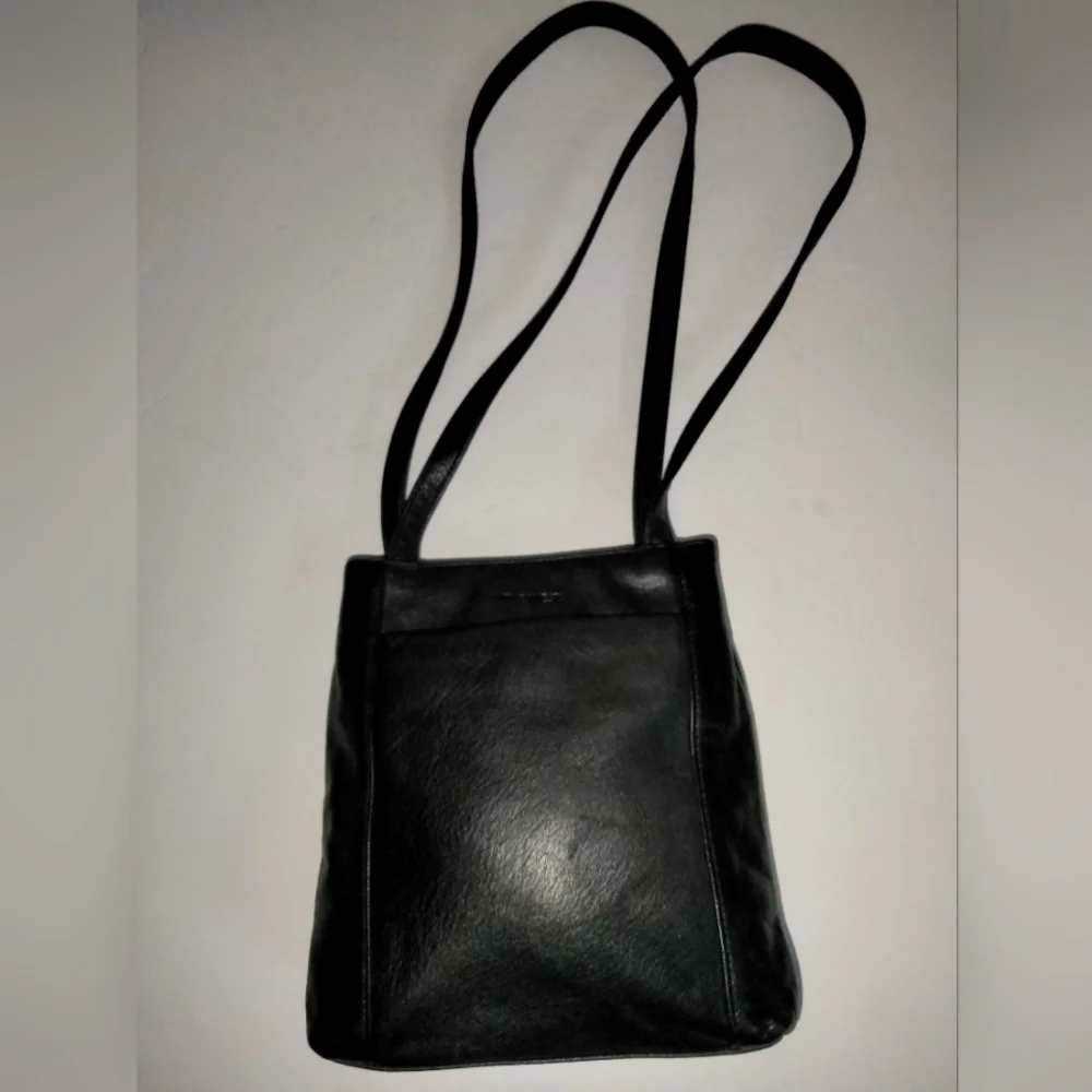 Nine West (Black) Genuine Leather Double Strap Minimalist Snap/Zip Shoulder Bag